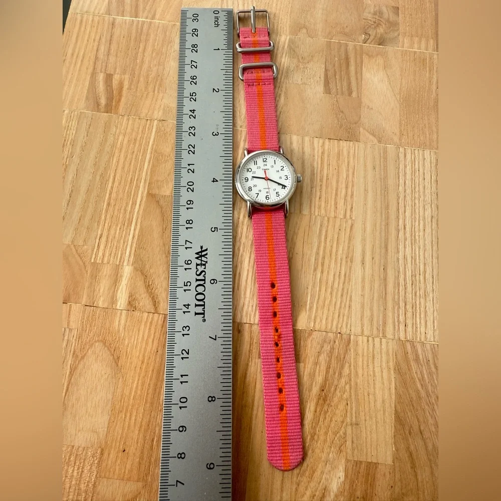 Timex weekender ladies pink and orange strap watch NEW BATTERY